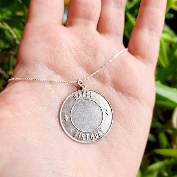 Vintage 925 Sterling Silver Happy Birthday Engraveable Medallion Coin Necklace - Picture 1 of 7